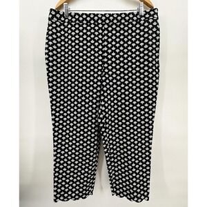 Talbots Womens Chatham Ankle Pants Black White Tulip Sz 16 Print Career HH52